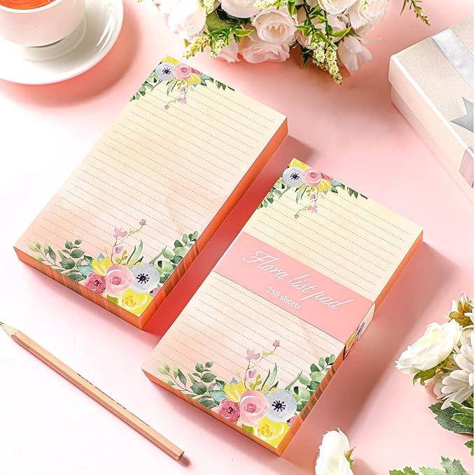 Perthlin 2 Pack 500 Sheets Floral Sticky Notes Cute Flower Note Pads Decorative Memo Pads to Do List Notepad 4.5 x 8 Inch Shopping Grocery List Notepads for Weekly Plan Home Office Supplies