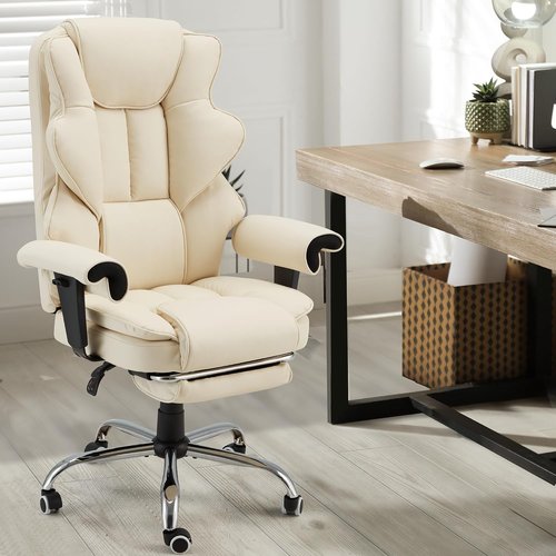 HOMREST Executive Massage Chair - Ergonomic Heat & Reclining Office Chair with Footrest | Off White
