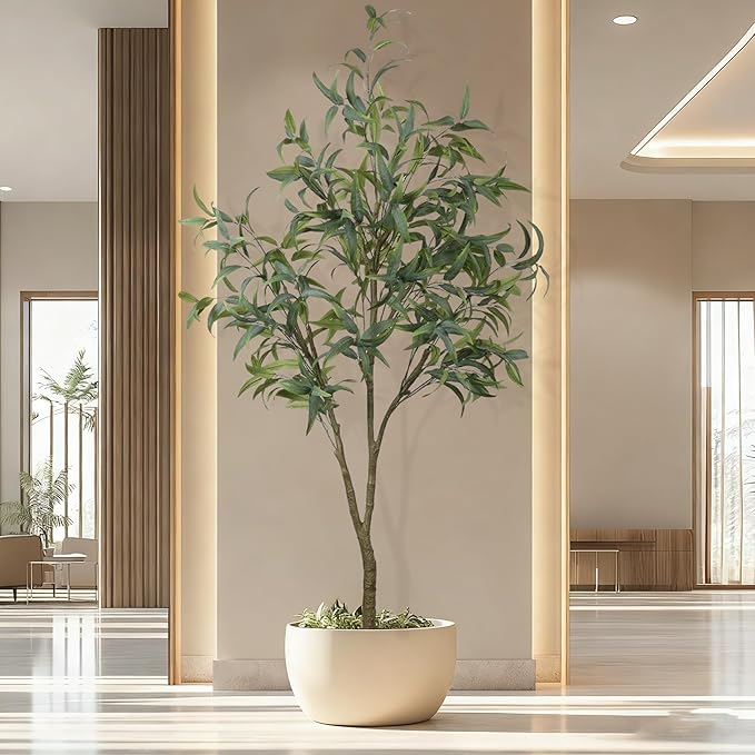 6.73ft Artificial Eucalyptus Tree, Faux Tree with Lifelike Leaves, Fake Eucalyptus Tree with Sturdy Plastic Pot, Artificial Plants for Office Home Living Room Indoor Outdoor Decor