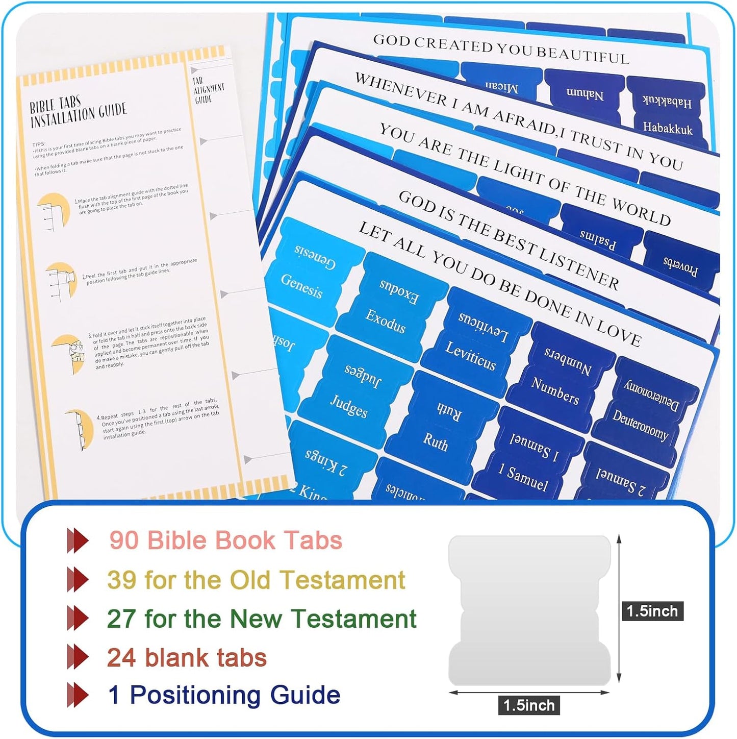 Skiennix Bible Dividers Tabs - 90 Large Print Index Bookmarks for Easy Study | Ideal Christian Gifts