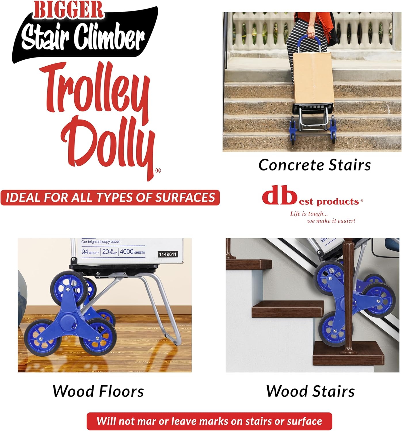 **dbest Products Stair Climber Trolley Dolly - Foldable Blue Grocery Cart for Easy Transport**