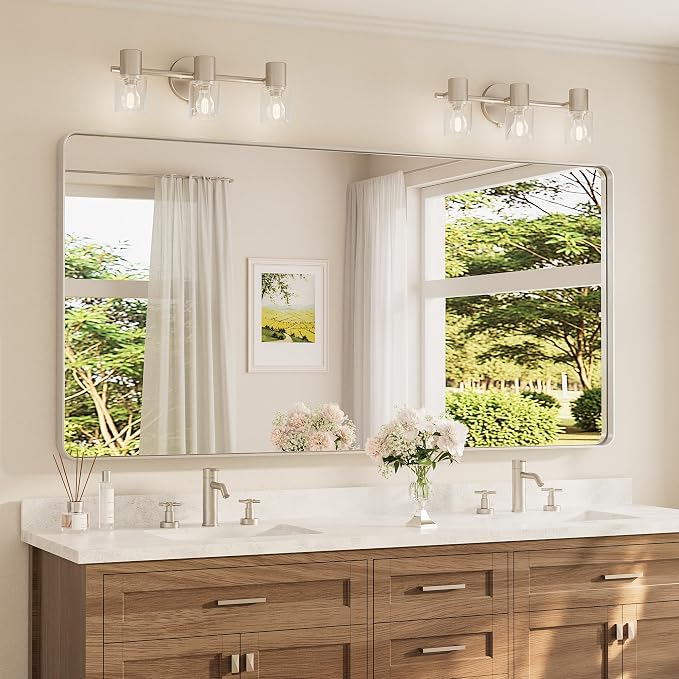 TETOTE 72 x 36 Inch Brushed Nickel Bathroom Mirror for Vanity Metal Framed Mirror Modern Farmhouse for Living Room Entryway(Horizontal/Vertical)