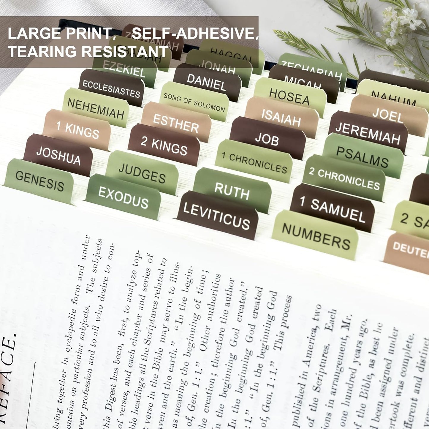 Skiennix Bible Tabs - Laminated Boho Theme Indexing Tabs for Easy Navigation - Matcha Color