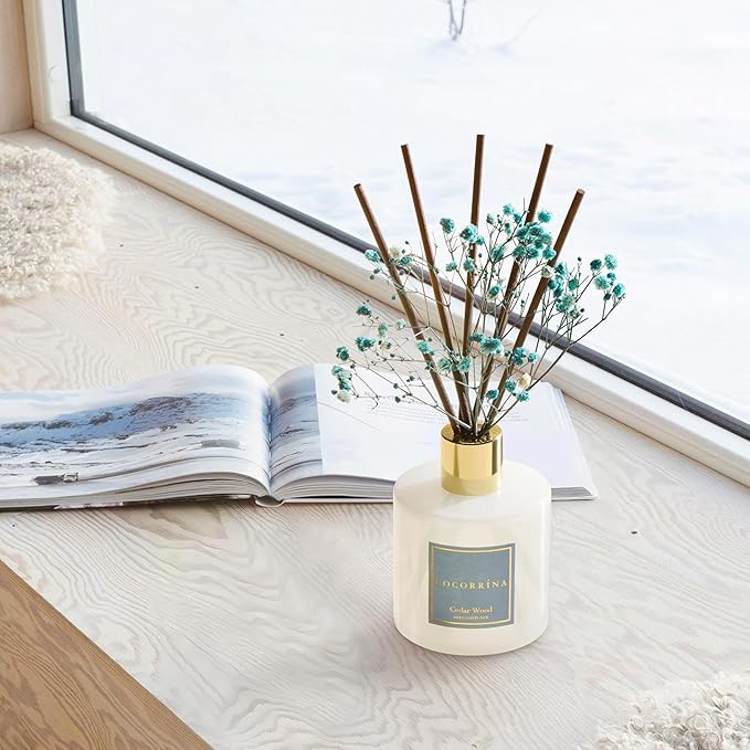 COCORRÍNA Reed Diffuser - Cedar Wood 6.7 fl oz Reed Diffuser with Sticks, Home Bedrrom Bathroom Shelf Decor