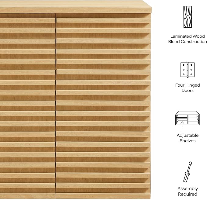 Modway Render Wall Mounted Bathroom Cabinet in Oak - 23.5 Inch Compact Wall Storage with Slatted Doors and Adjustable Shelves for Bathroom or Laundry Room