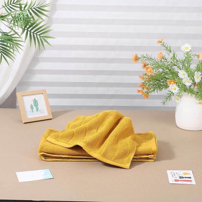 3 Pack Mustard Hand Towels Set, 100% Cotton Wavy Striped Jacquard Towels for Bathroom Kitchen 13.4 x 29.5 Inches (3 PCS Mustard)