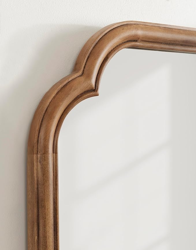 Kate and Laurel Glenby Transitional Scalloped Wall Mirror, 24 x 36, Rustic Brown, Wooden Farmhouse Bathroom Mirror with Rounded and Stepped Frame Profile