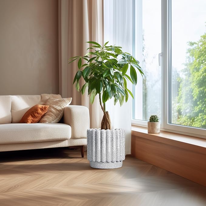Ceramicfor Ceramic Planter for Indoor Plants - 12 Inch Plant Pot Indoor with Drainage Hole, Large Ceramic Flower Pots Outdoor, Fluted Round Planter, Home Decor, Gardening Gifts, Black and White