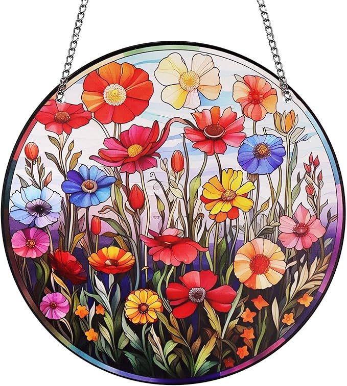 Stained Acrylic Window Handing Ornaments,Floral Suncatcher for Home Decor,Christmas,Thanksgiving Day,Mother's Day Birthday Gift for Women and Mom