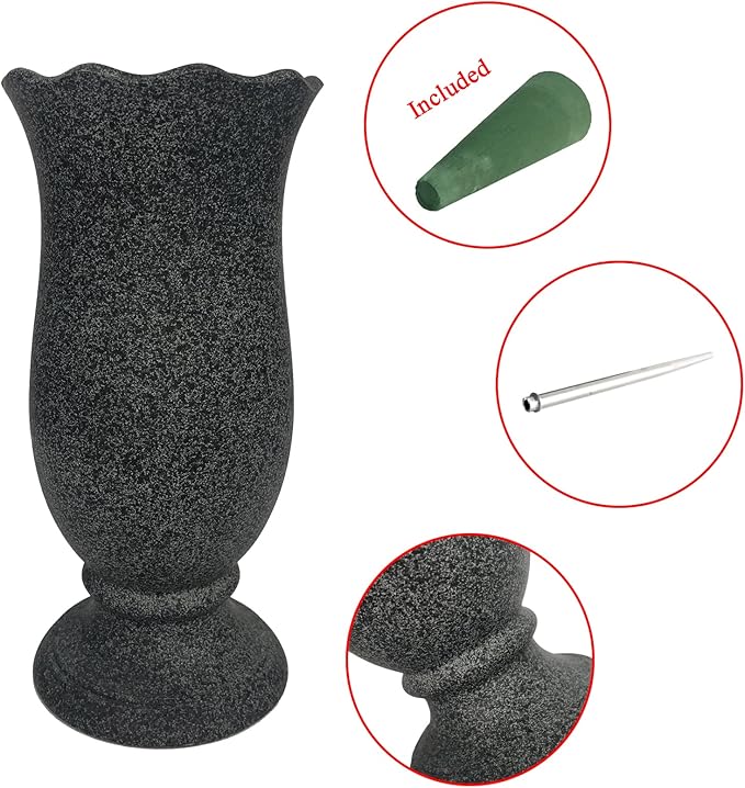 Memorial Grave Cemetery Vase Decoration for Grave Cemetery in Ground Marble Color with Spikes and Flower Foam