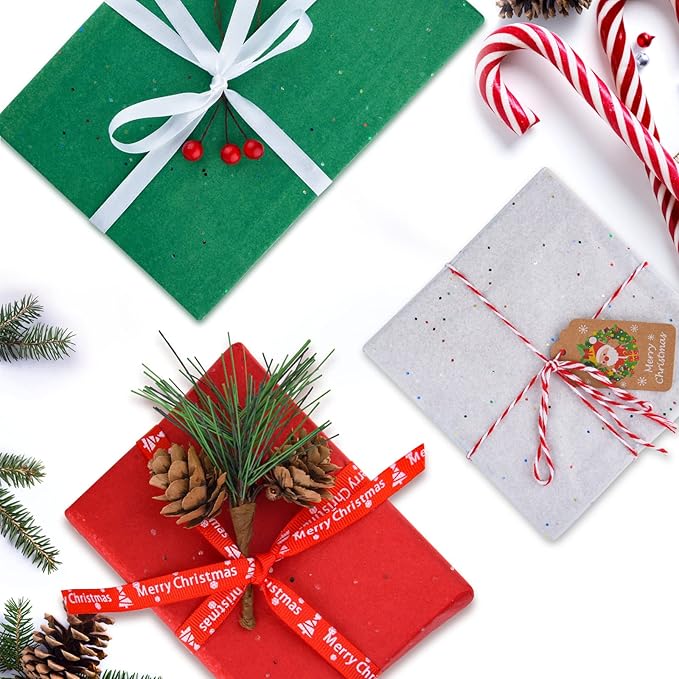NEBURORA Glitter Tissue Paper for Packaging 50x66cm Green Red Tissue Paper for Christmas Gift Wrapping Bouquet Packaging Craft Paper for Christmas Party Supplies 20 Sheets