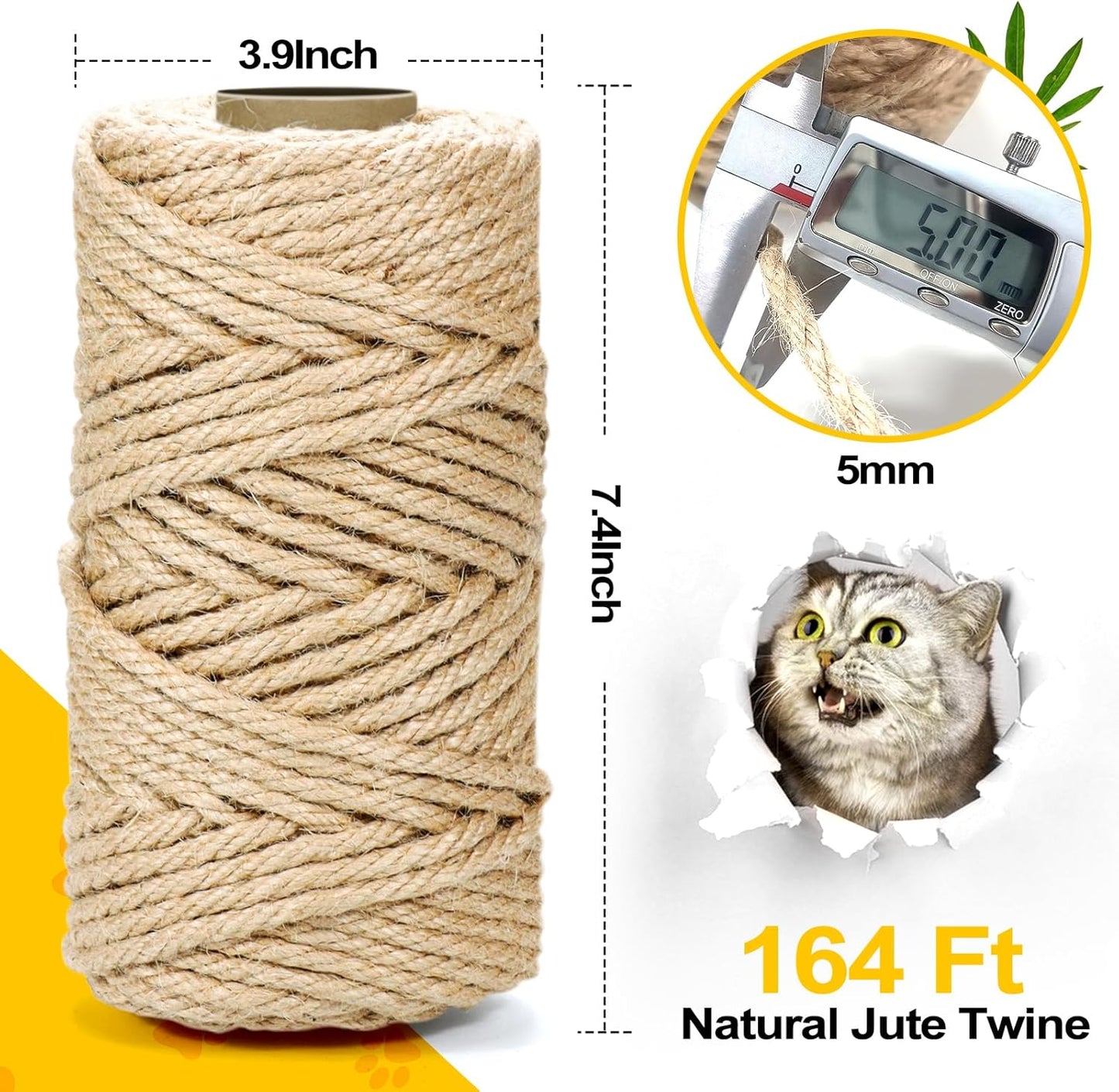 Twine String 5mm - Heavy Duty Natural Jute Twine Rope for DIY Crafts & Gardening | Eco-Friendly 164 Feet