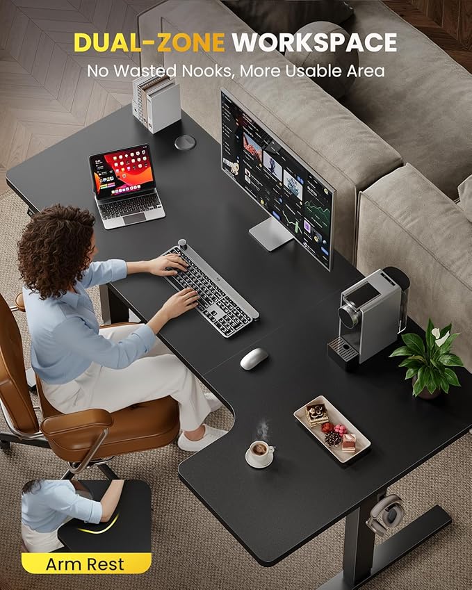 L-Shaped Standing Desk - 55 Inch Adjustable Corner Desk, Electric Sit-Stand Computer Table with Memory Controller for Home Office