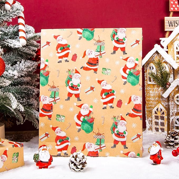 Yarcony Santa Christmas Wrapping Paper Roll, Kraft Holiday Wrapping Paper, Recyclable Funny Red Rolls From North Christmas Gift Wrap for Winter Holiday Packaging, Party Decoration (17 Inch X 33 Feet)
