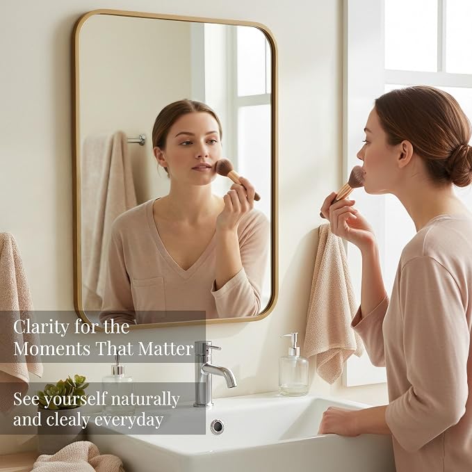 24x36 Inch Matte Gold Bathroom Vanity Mirrors | Flush Mount Deep Set Metal Wall Mirror for Over Sink | HD Shatterproof Glass, Rustproof | 1 Pack