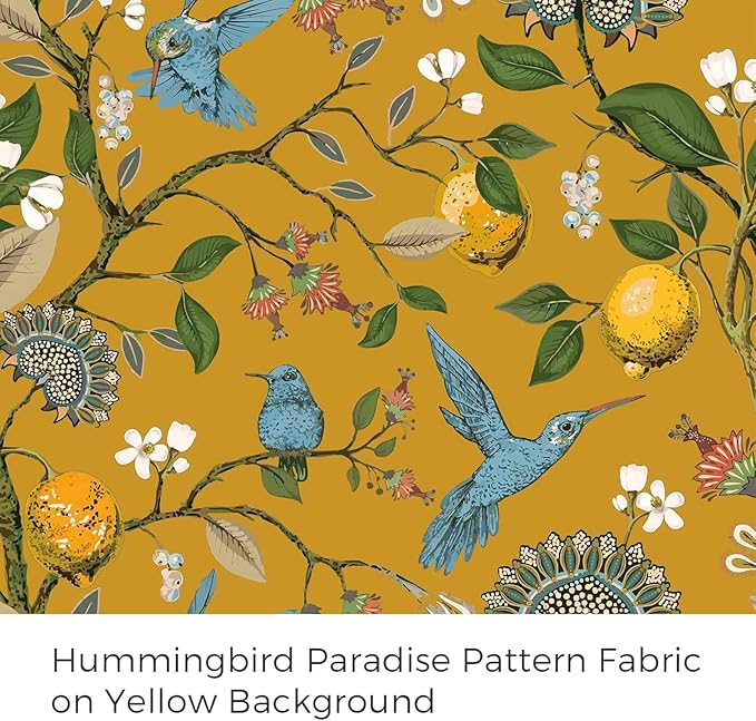 Floral Pattern Curtains for Living Room 72 Inches Long Luxury Whimsical Mustard Yellow Lemon Design Hummingbird Colorful Pinch Pleated Blackout Drapes for Bedroom Dining Room 2 Panels