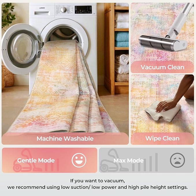 Kokia Abstract Area Rugs 9x12 Bedroom Washable Decor Low Pile Non-Slip Non-Shedding Indoor Pink Orange Carpet Foldable Stain Resistant Floor Mat Living Room Dining Room, Oslo Sunrise