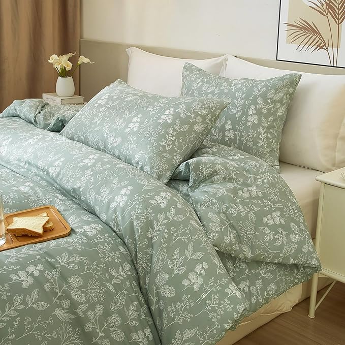 HighBuy Full Size Comforter Set for Girls Cozy Soft Sage Green Full Bedding Comforter Floral Boho Comforter Set 3 Piece Kids Girls Bedding Fluffy Comforter Lightweight with 2 Pillowcases
