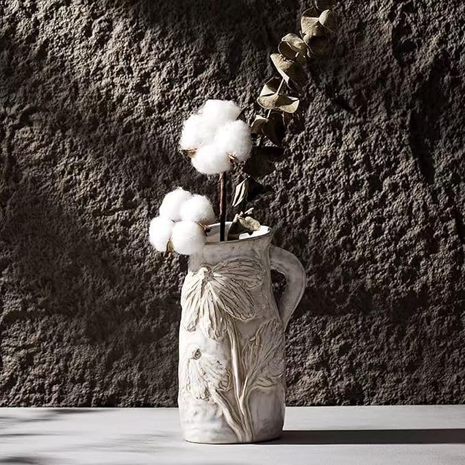 Small Ceramic Vase for Flowers - Distressed Vintage Vase Decor,Modern Boho Ins Style Decorative Vase,Unique Ceramic Flowers Vases with Handle,Handmade Cute Decor Vases for Home Decor