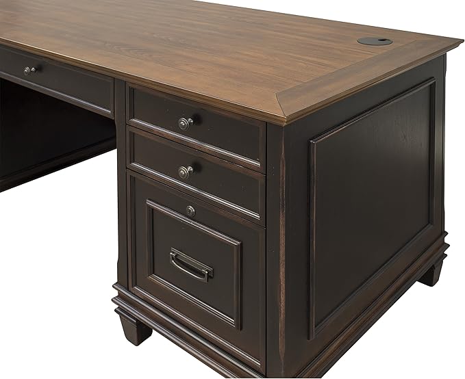 Martin Furniture Hartford Double Pedestal Shaped Desk, Brown - Fully Assembled