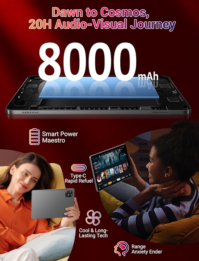 DEZLTID 2025 Android 15 Tablet 11 Inch with Keyboard Stylus Mouse: 2K IPS Tablette (2000x1200) 丨Widevine L1,36GB+256GB(1TB TF), 5G/2.4G WiFi, 8-Core, 8000mAh,8+13MP, AnTuTu 255K丨GMS丨FCC丨CE- Gray
