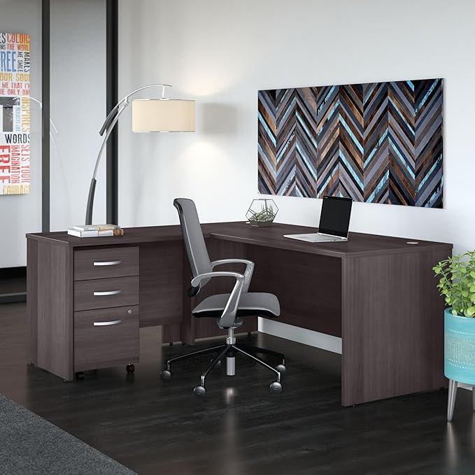 Bush Business Furniture Studio C 72W x 30D L Shaped Desk with Mobile File Cabinet and 42W Return in Storm Gray