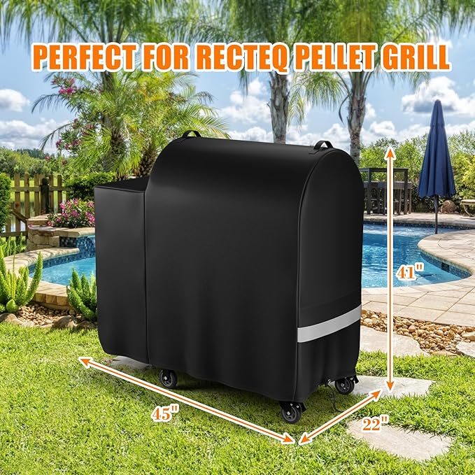 Hisencn Grill Cover for Recteq RT-590, Recteq Deck Boss 590 Wood Pellet Smoker Grill, Heavy Duty Waterproof Grill Cover with Reflective Strips, Moisture Proof Vents and Drawstring, Outdoor BBQ