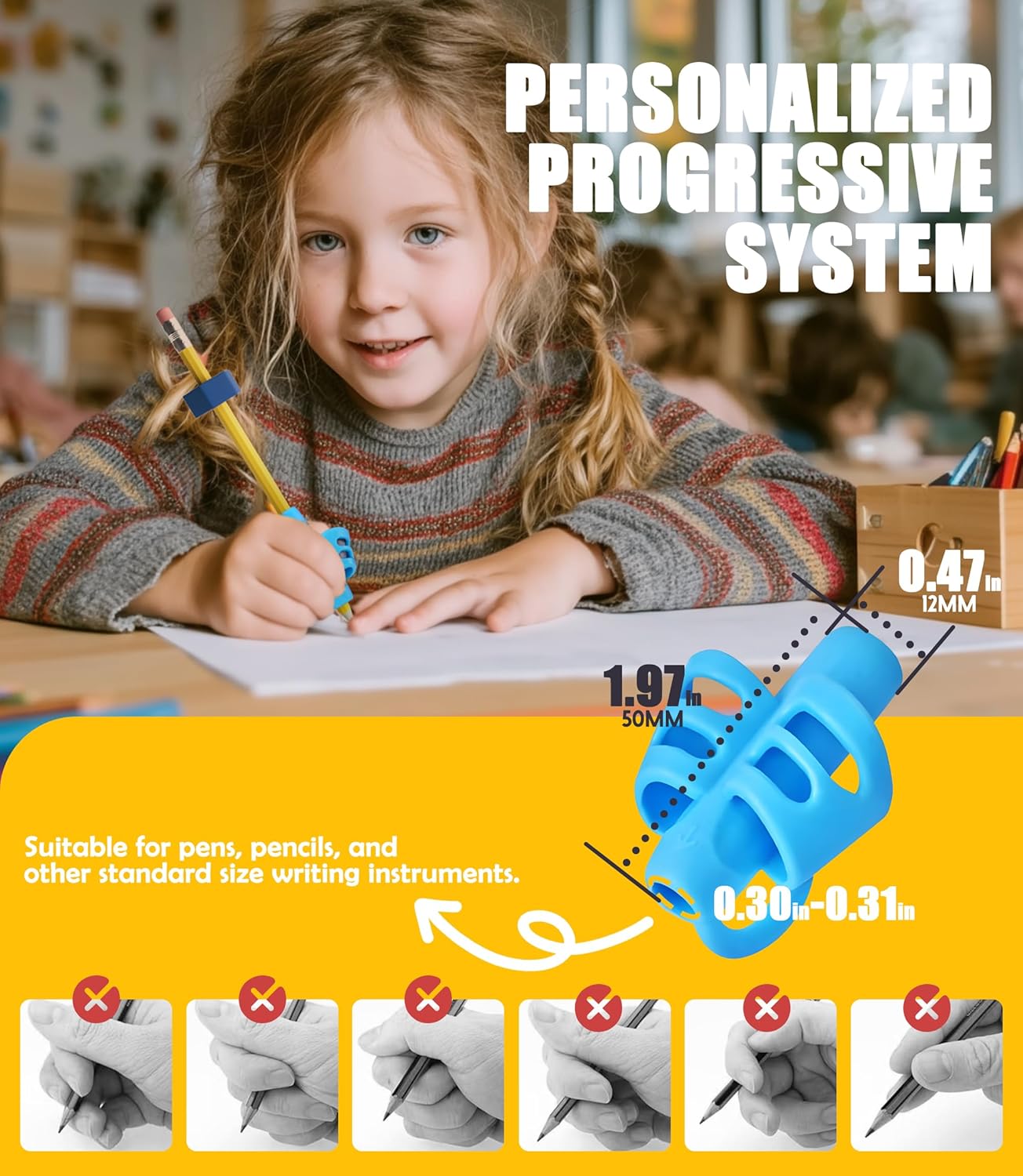 Skiennix Weighted Pencil Grips - 6-Pack Silicone Handwriting Aids for Autism & ADHD | Posture Correction