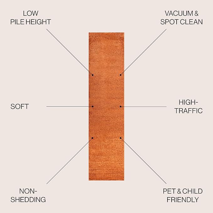 JONATHAN Y Haze Solid Low-Pile Orange Runner Rug 2x12, Coastal,Bohemian,Minimalist,Classic, Easy-Cleaning for Living Room,Bedroom,Kitchen,Pet Friendly,Non-Shedding (SEU100M-212)