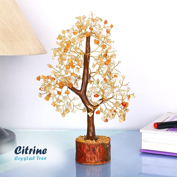 YATHABI Citrine - Crystal Tree - Gemstone - Feng Shui Money Tree - Tree of Life Decor - Spiritual Gift - Natural Crystal Decor - Bonsai Tree - Chakra Stone - Good Luck Charm