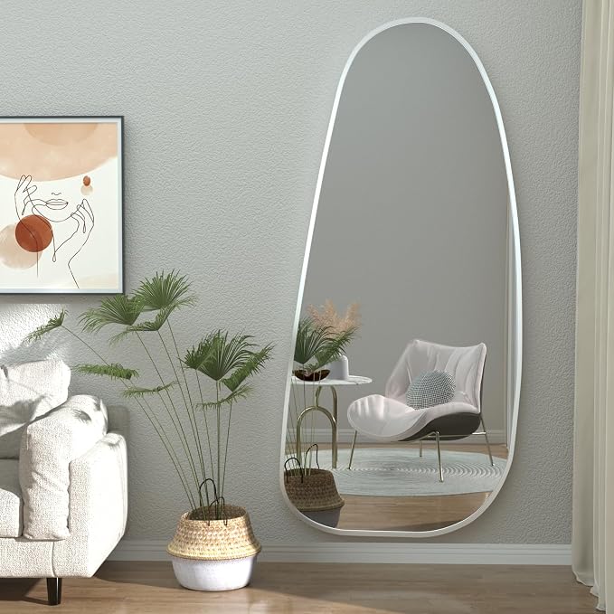 47"x22" Irregular Wall Mirror Silver Asymmetrical Shaped Aluminum Alloy Framed Mirror for Living Room Bathroom Bedroom Entryway Fireplace