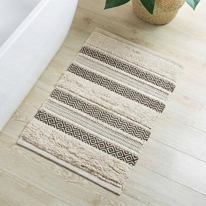 INK+IVY Bath Rug Hand-Woven Texture Shaggy Striped Soft & Water Absorbent, Boho Bathroom Décor Bath-Mats, Non-Slip Absorbent Quick Dry Mats for Tub, Shower Room, Asher, 20x32, Black 1 Piece