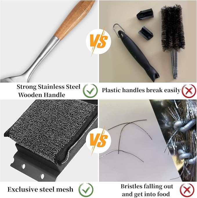 XUDAKAIXIN Grill Brush Bristle Free,with 5 BBQ Replacement Head,Perfect for Cast Iron, Stainless Steel Grates, [Ultra Safe & Efficient] Grill Cleaner for Outdoor Grill,Gifts for Men/Dad
