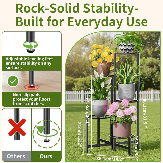 Plant Stand 5 Tier Indoor Metal Flower Shelf for Multiple Plants Corner Tall Flower Holders for Patio Garden Living Room Balcony Bedroom Black Diamond