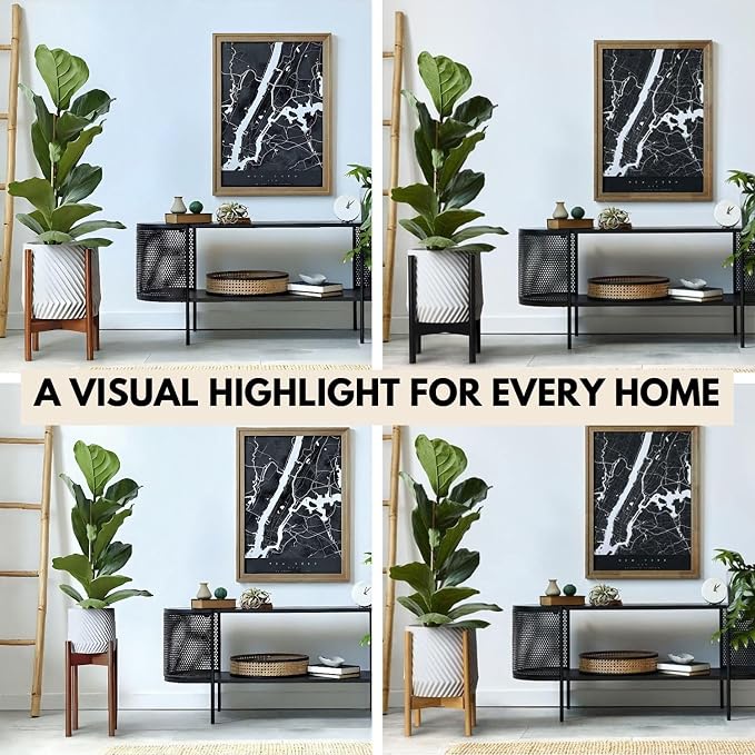 Fox & Fern Mid Century Tall Plant Stand — 10 Inch Fixed Size Raised Bamboo Plant Stand for Indoor Pots (Not Included) - Modern Flower Pot Holder with Plug In Design - Easy to Assemble - Bamboo