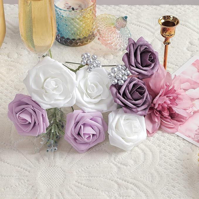 Artificial Flowers Combo, Fake Flowers for DIY Tables Centerpieces Baby Shower Bridal Shower Wedding Bouquet Arrangements Party Candle Holder Cake Decor Flower Home Decorations