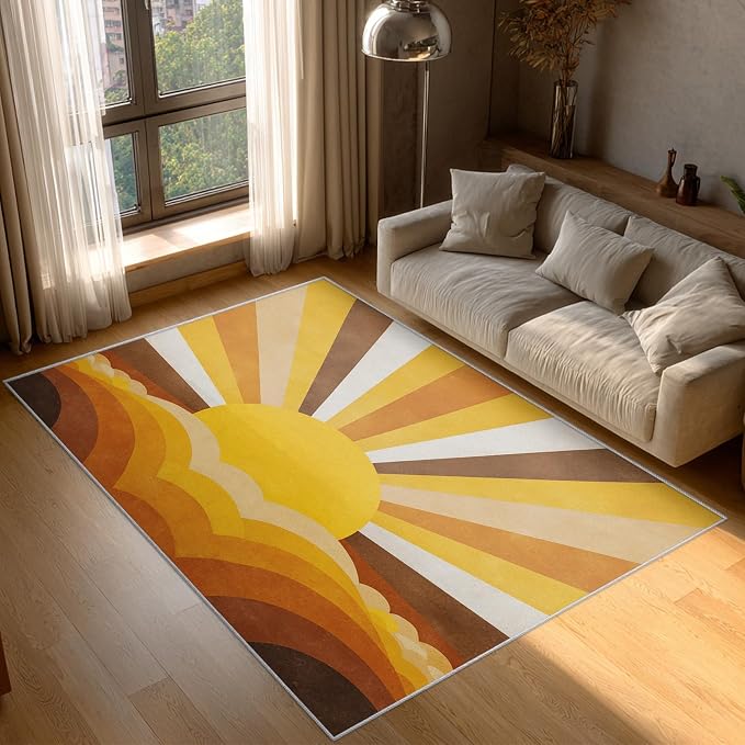 Boho Sun Rugs for Entryway, 2x3 ft, Abstract Sunburst Retro Area Rugs for Bedroom Kitchen Entrance, Soft Non Slip Washable Mid Century Modern Indoor Door Mat Home Decorations Dt-Ghf-69