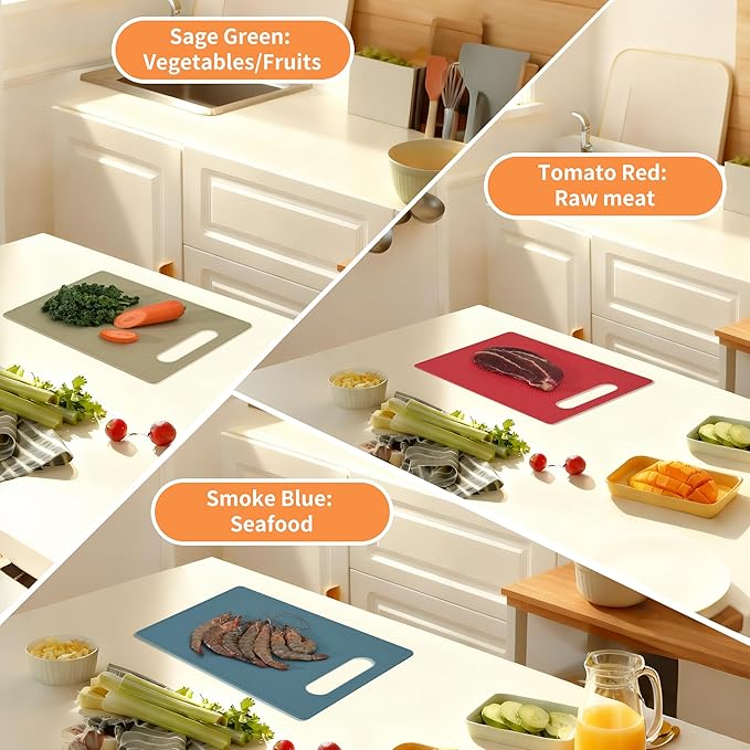 Premium Plastic Cutting Board Set – 3-Pack BPA-Free, Reversible, Easy to Clean, Durable and Lightweight – Ideal for Meat, Vegetables, and Seafood – 14 x 10 inch, Kitchen Essential