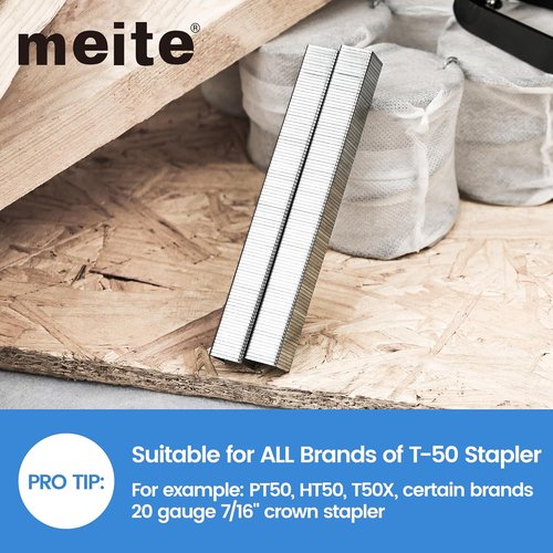 Meite T50 Heavy Duty Staples - 3/8 Inch Galvanized 20 Gauge | Ideal for Upholstery & Construction (5,000 Count)