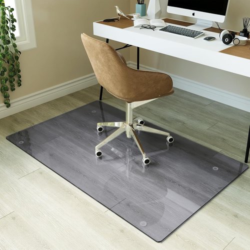 Koonmi Tempered Glass Chair Mat - Heavy Duty Office Floor Protector for Hardwood & Carpets | 30" x 48" Grey