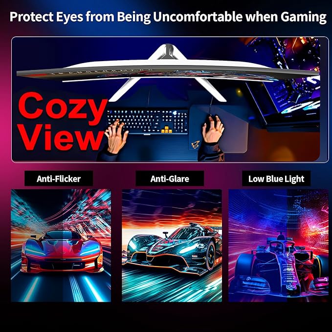 ZZA 27" Curved Gaming Monitor, Full HD(1920x1080P) VA Panel 1800R Computer Monitor,200HZ CP Screen,100% sRGB,3Sides Frameless, Flicker-Less,Blue Light Filter, for Office & Gaming