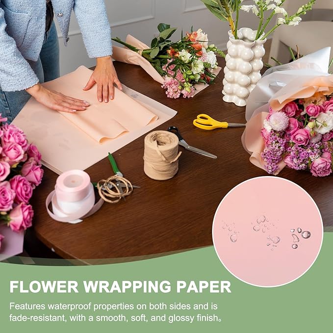 PATIKIL 22.8 x 22.8 Inch Flower Wrapping Paper, 20 Pcs Iridescent Double Sided Plastic Bouquet Packaging Waterproof Florist Supplies DIY Crafts Gift Packaging Gift Box Wedding, Pink