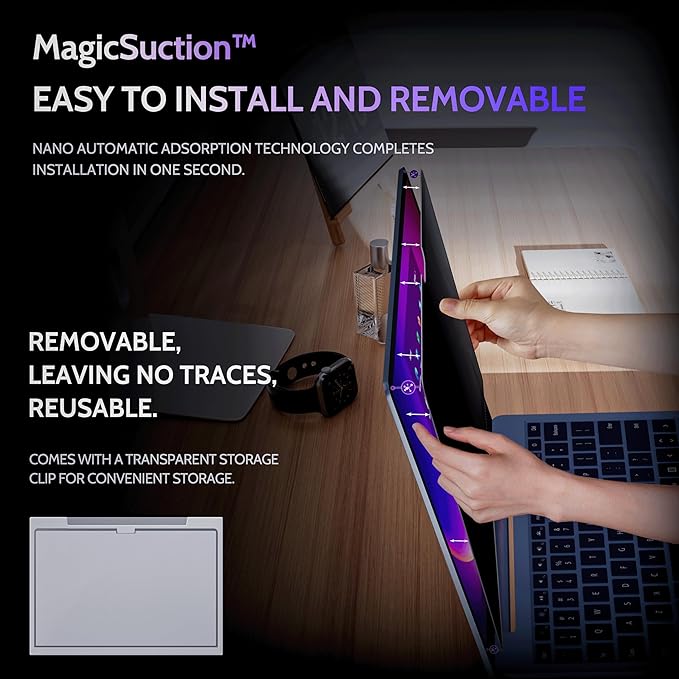 Peslv Privacy Screen for 12.4 Inch Surface Laptop Go 3/2/1, MagicSuction™ Removable Anti Spy Black Protector, Glare Blue Light Filter for Microsoft Laptop Computer Monitor