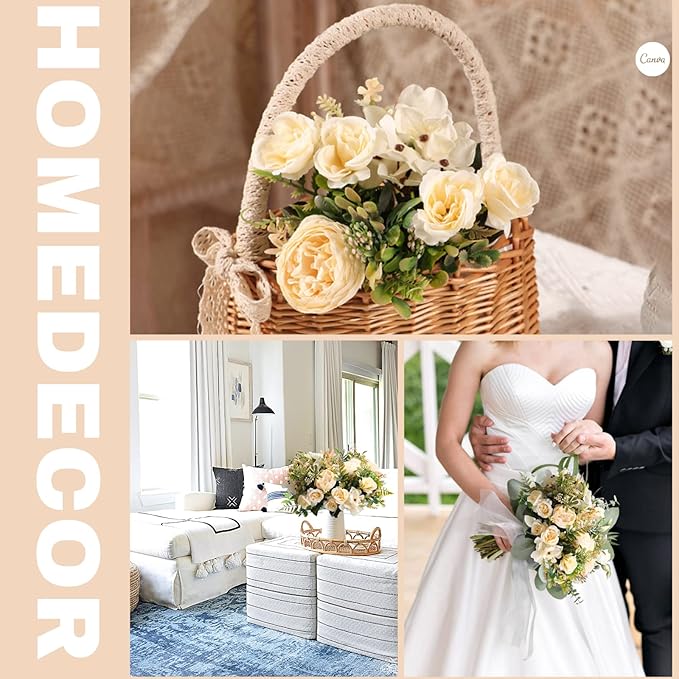 ASTRYAS Artificial Flowers, Small Artificial Peony Silk Flowers Fake Peonies Bouquet Faux Rose Flower Arrangement for Home Party Decoration (Champagne)