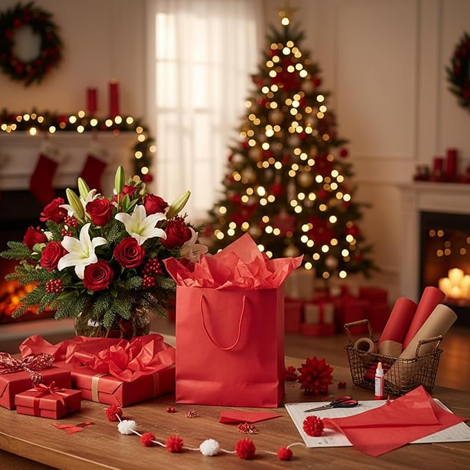 Qilery 500 Sheets Christmas Red Tissue Paper Bulk for Gift Bags 20 x 30 Inch Acid Free Wrapping Paper Sheets for Christmas Decoration DIY Crafts, Packing Supplies for Moving, Wedding Party