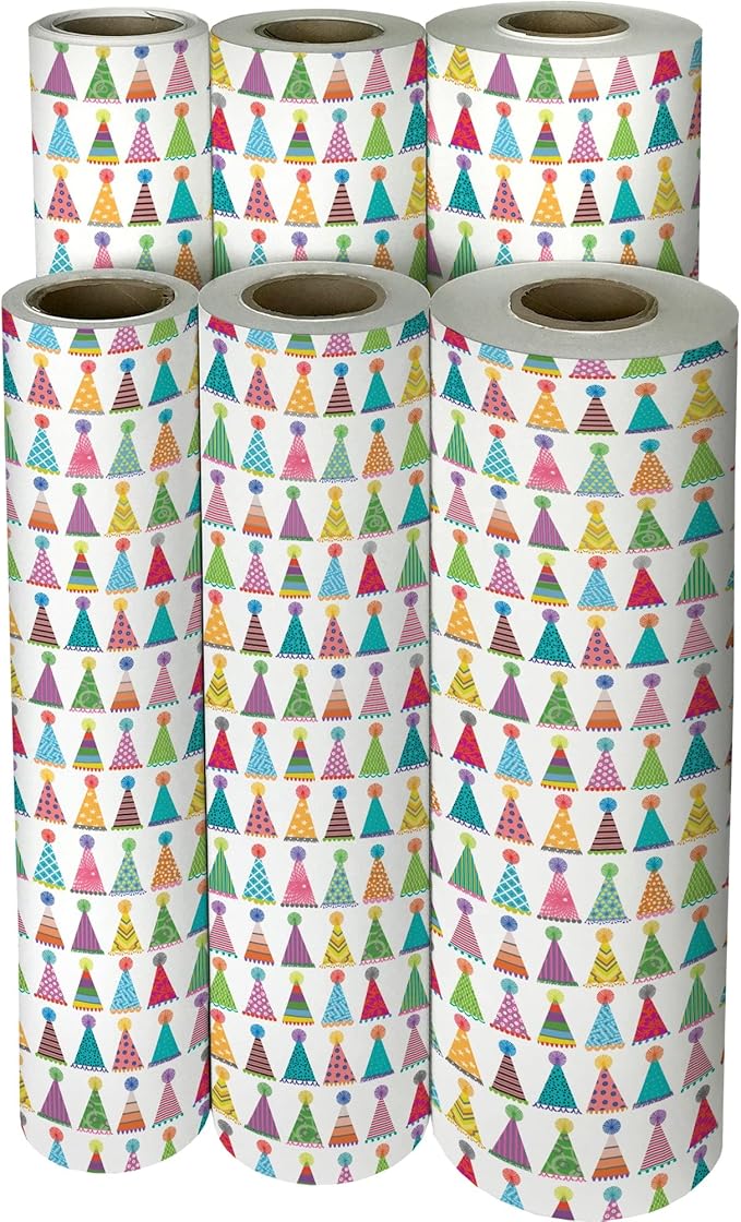 Jillson Roberts Bulk Gift Wrap, Everyday Gift Wrapping Supplies, Party Hats, 1/4 Ream 208 feet x 24 inches