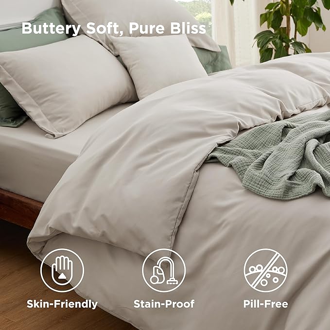 Bedsure Duvet Cover with Fitted Sheet King - Warm Deep Pocket, Hotel Luxury Soft Double Brushed Bedding Set with Zipper Closure, 1 Duvet Cover, 1 Fitted Sheet, 2 Pillow Shams, NO Comforter, Linen