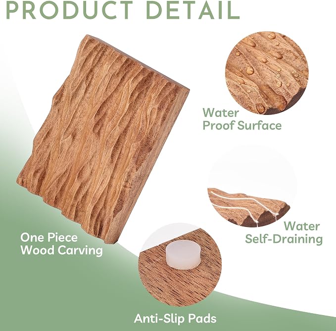 Acacia Wooden Soap Dish with Self Draining, Funny and Modern Multi Shape Design, Soap Holder for Sink Countertop, Shower & Bathroom Soap Tray。 (Wave-4.72“x3.47"x0.86")