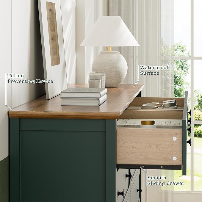 Green Dresser for Bedroom, 8 Drawer Dresser with Metal Handles, 55" Wide Modern Dressers & Chest of Drawers for Living Room, Hallway, Entryway