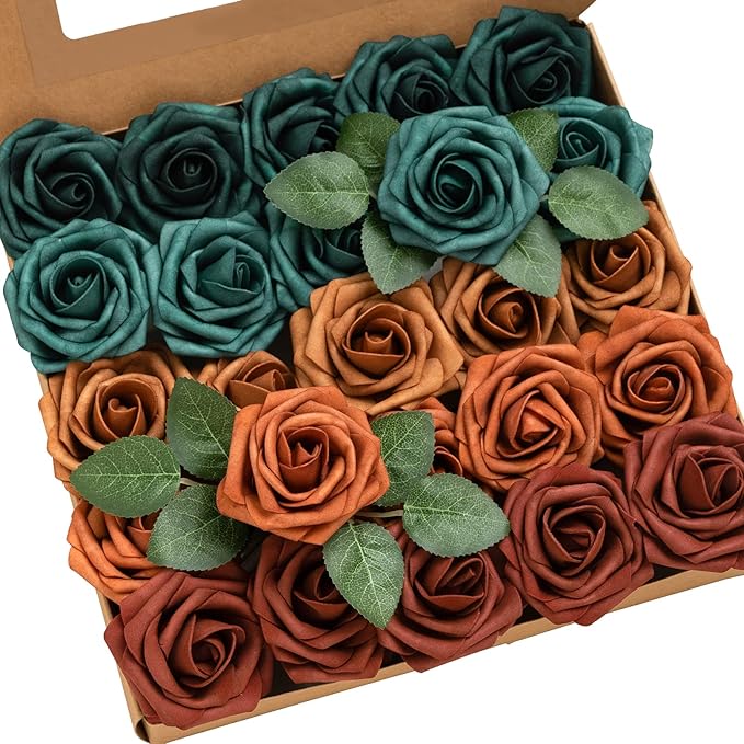 Ling's moment Artificial Flowers, 50Pcs 3" Roses in Teal Shades, Realistic DIY Foam Floral Decor for Wedding Bouquets/Centerpieces, Outdoor Party Backdrops, Room/Table, and Garden/Pot Decorations
